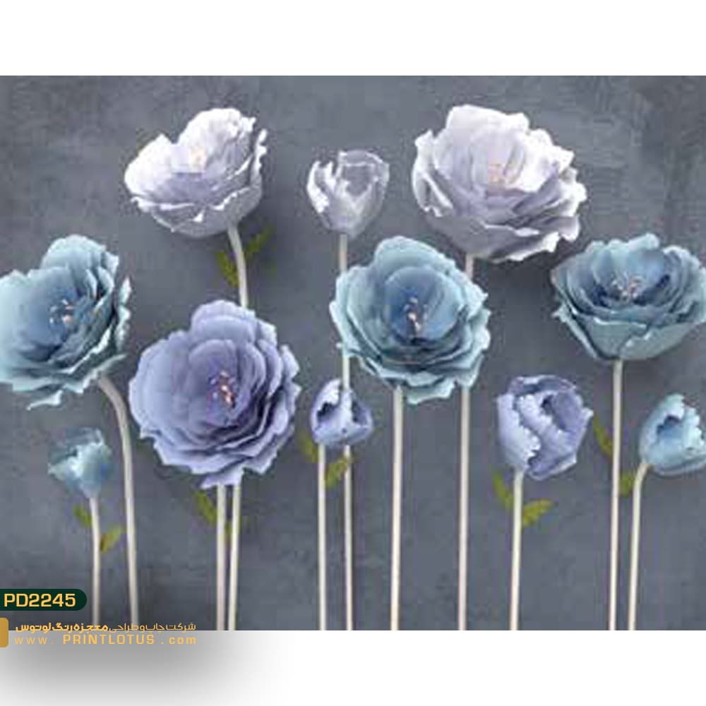 پوستر دیواری گل پشت تلوزیون آبی و بنفش هلندی سه بعدی-کدpd2245