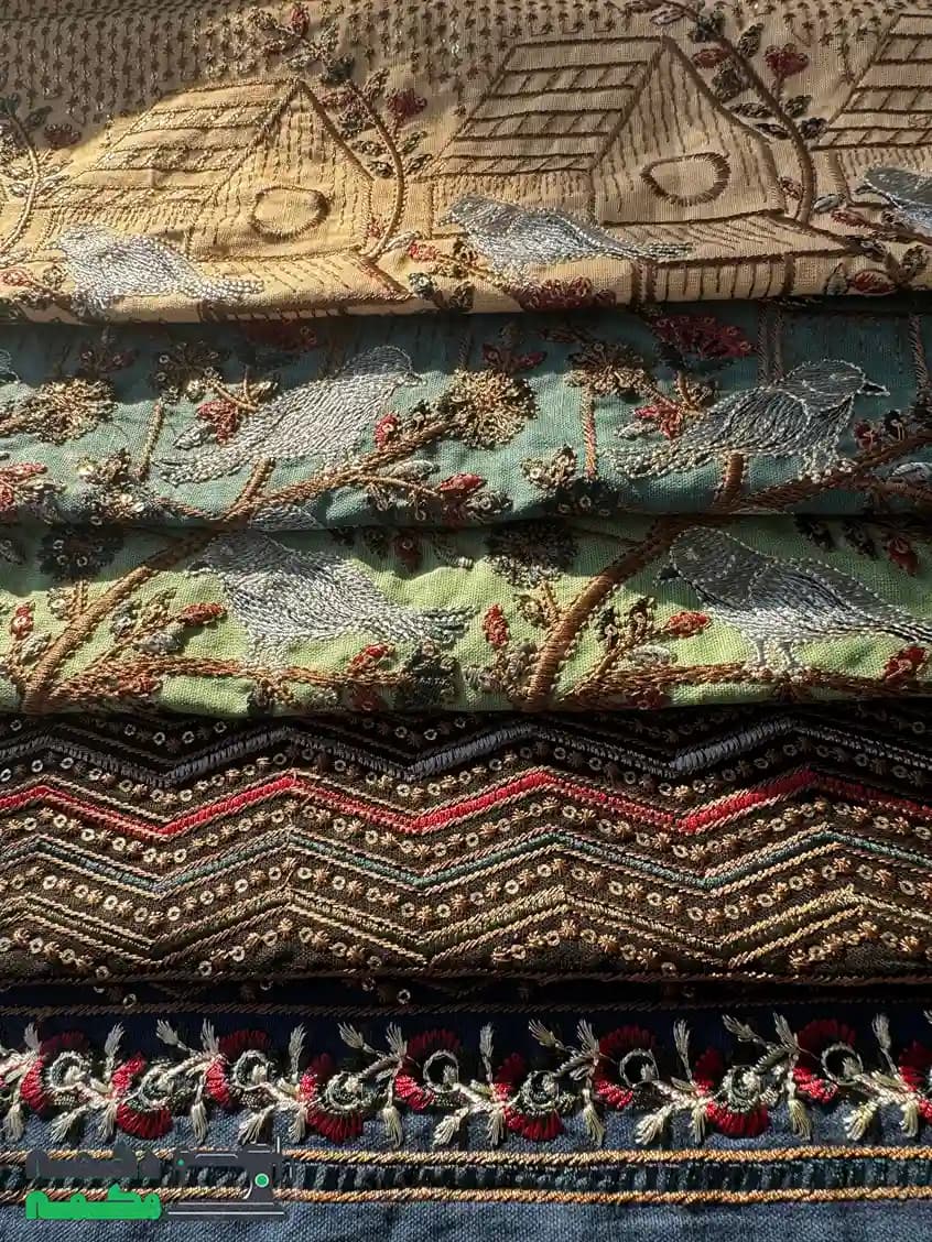 پارچه لینن سوزن دوزی طرح پرنده کرم — تصویر ۸