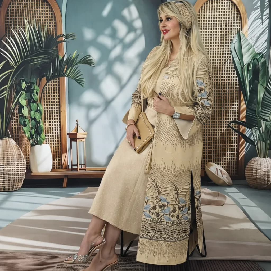 پارچه لینن سوزن دوزی طرح پرنده فیروزه ای روشن — تصویر ۸