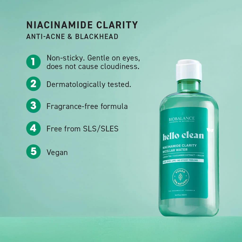 میسلار واتر بایوبالانس BioBalance Hello Clean Niacinamide Clarity Micellar Water – 500ml — تصویر ۴