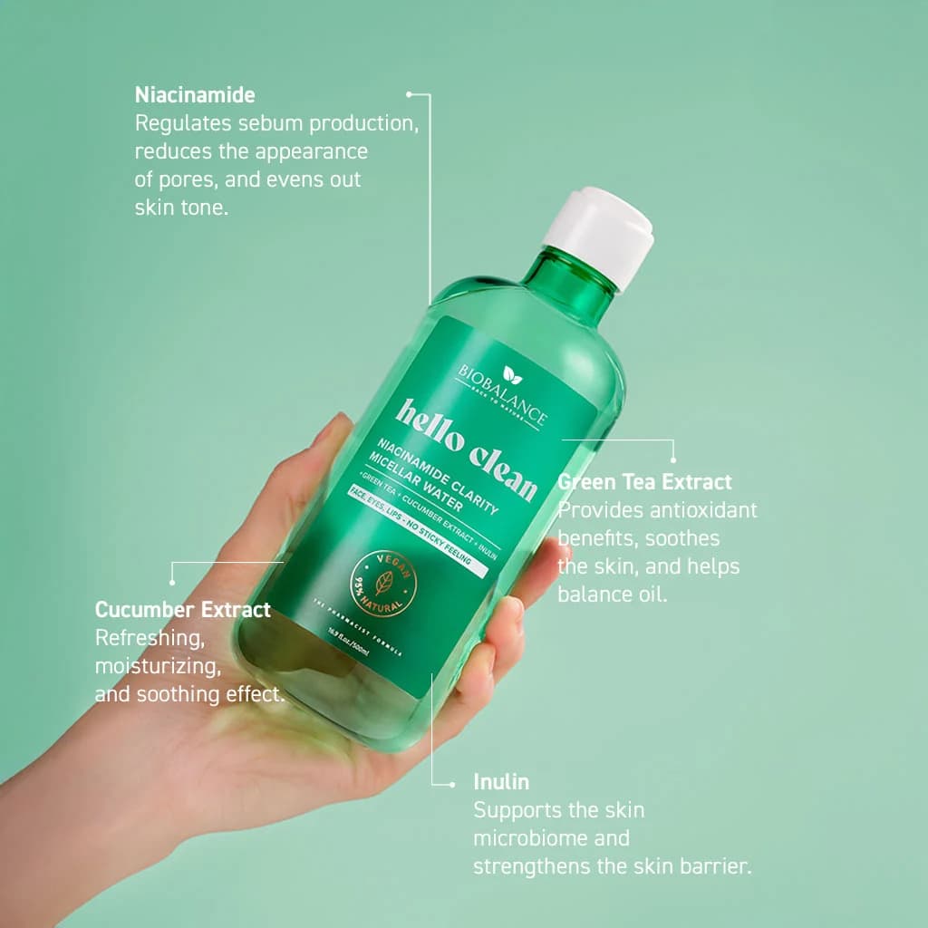 میسلار واتر بایوبالانس BioBalance Hello Clean Niacinamide Clarity Micellar Water – 500ml — تصویر ۳