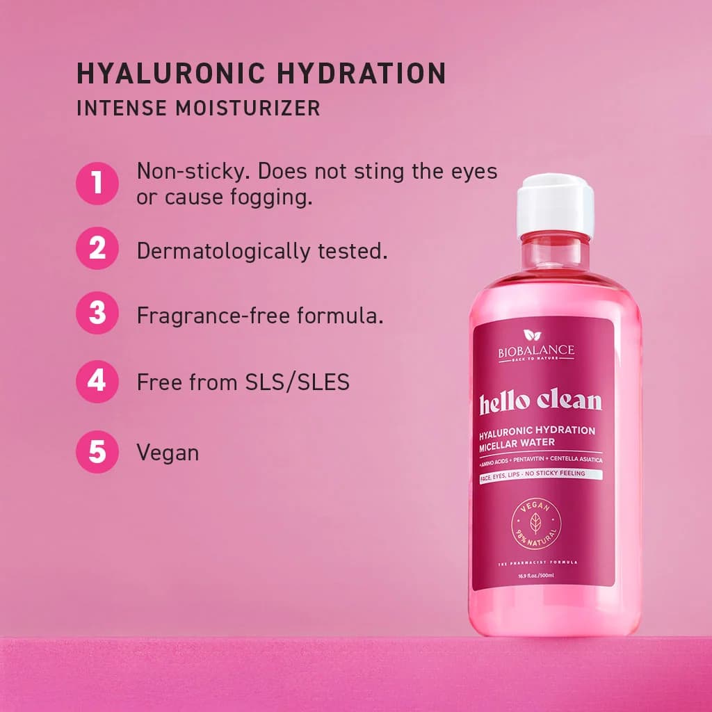 میسلار واتر بایوبالانس BioBalance Hello Clean Hyaluronic Hydration Micellar Water – 500ml — تصویر ۵