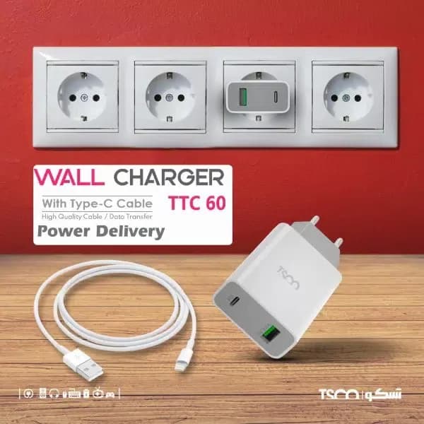 شارژر 27 وات تسکو مدل TTC 60 همراه با کابل — تصویر ۲