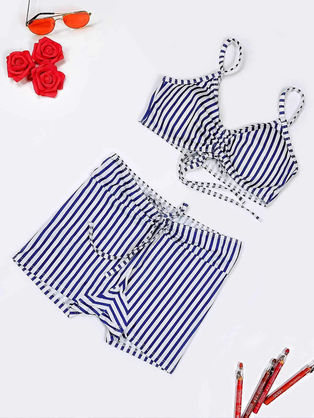 مایو زنانه نیم تنه و شلوارکی پادار فاق بلند و کاپدار شهره ( Shohreh ) برای استخر شنا — تصویر ۲
