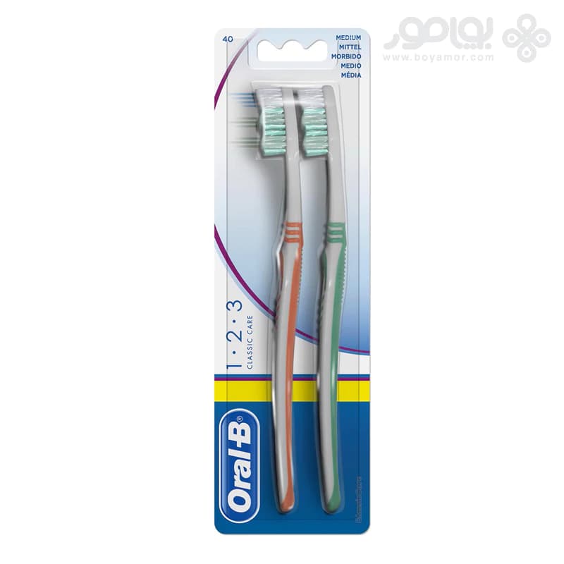مسواک سه کاره اورال بی مدل CLASSIC CARE 1.2.3 متوسط بسته 2 عددی — تصویر ۲