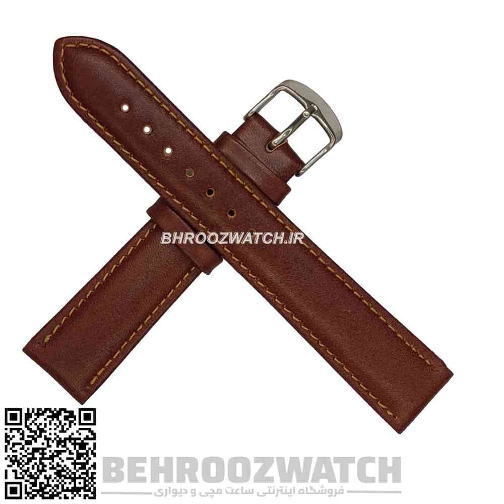بند ساعت مچی چرم ژنو ساده کاکائویی سایز 20 — تصویر ۵