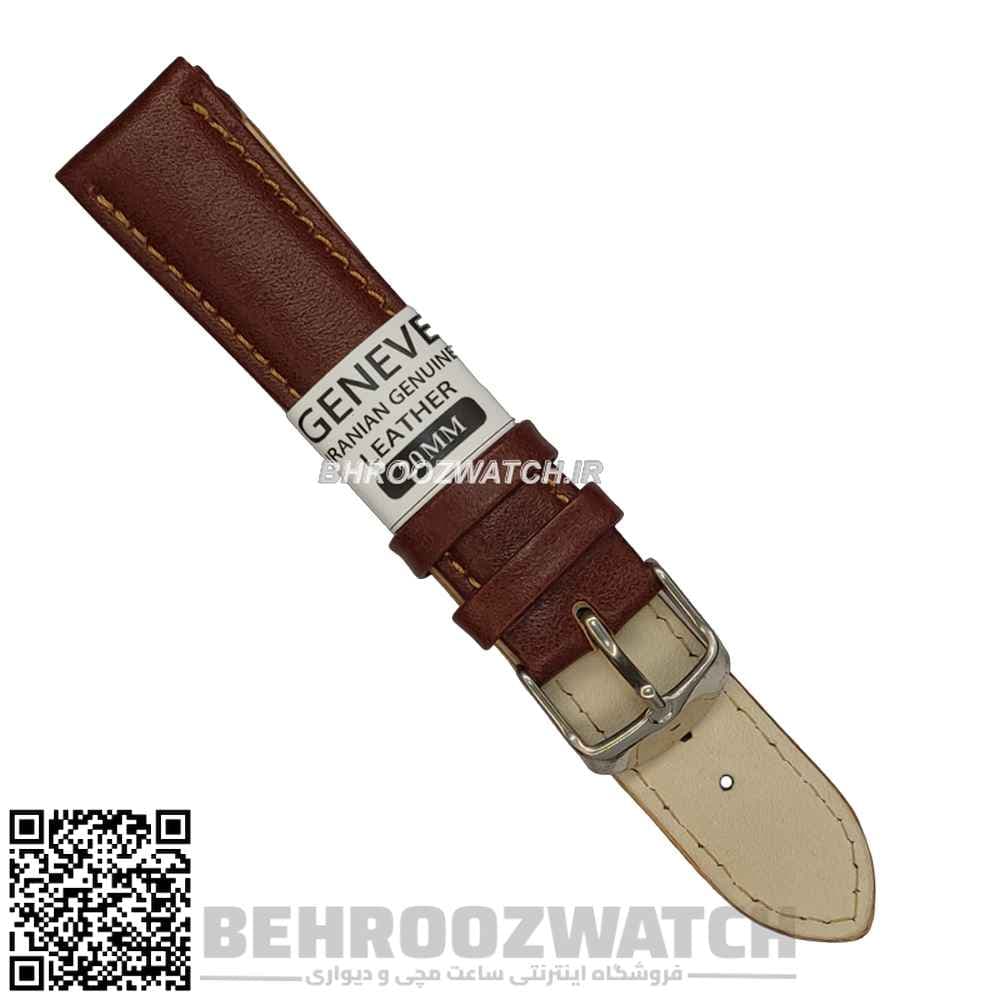 بند ساعت مچی چرم ژنو ساده کاکائویی سایز 20 — تصویر ۳