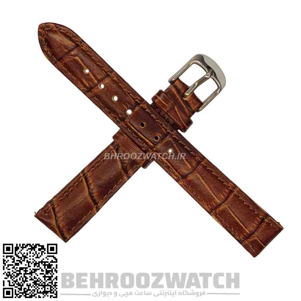 بند ساعت مچی چرم ژنو طرح دار کاکائویی سایز 16 — تصویر ۵