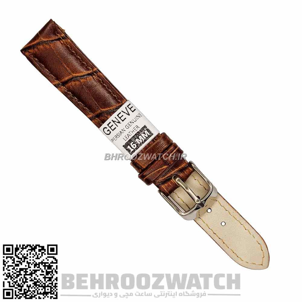 بند ساعت مچی چرم ژنو طرح دار کاکائویی سایز 16 — تصویر ۳
