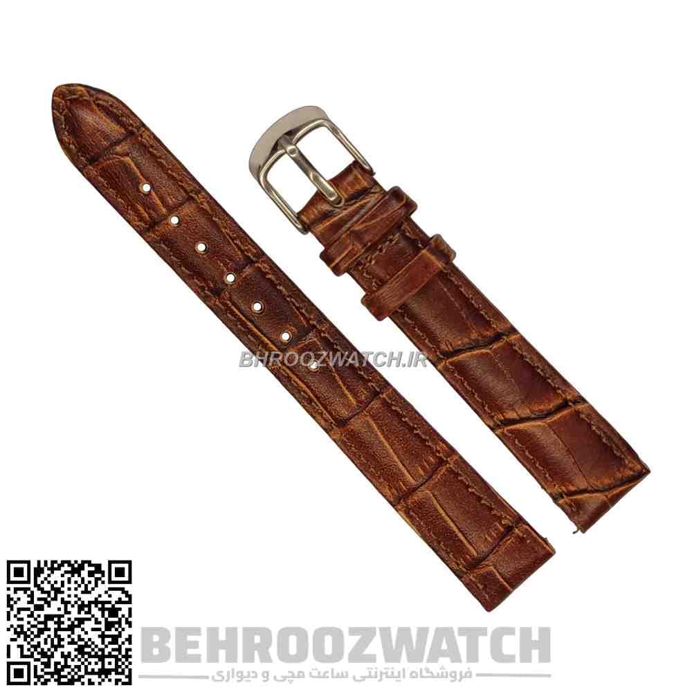 بند ساعت مچی چرم ژنو طرح دار کاکائویی سایز 16 — تصویر ۴