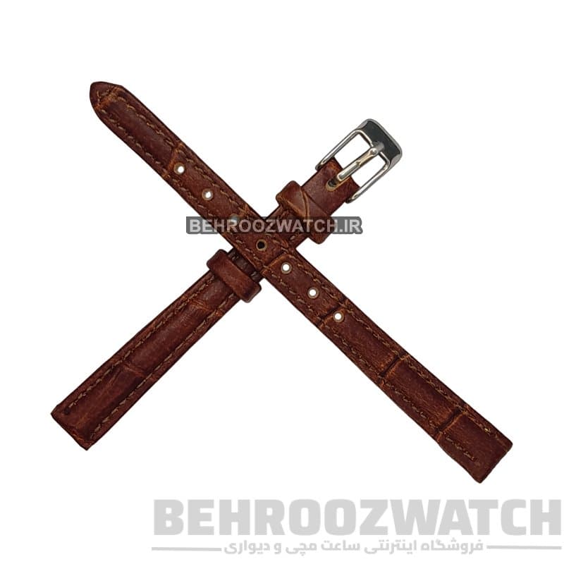بند ساعت مچی چرم ژنو طرح دار کاکائویی سایز 10 — تصویر ۵