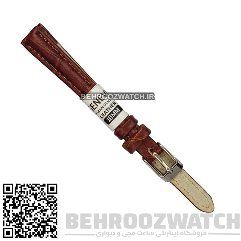 بند ساعت مچی چرم ژنو طرح دار کاکائویی سایز 10 — تصویر ۳