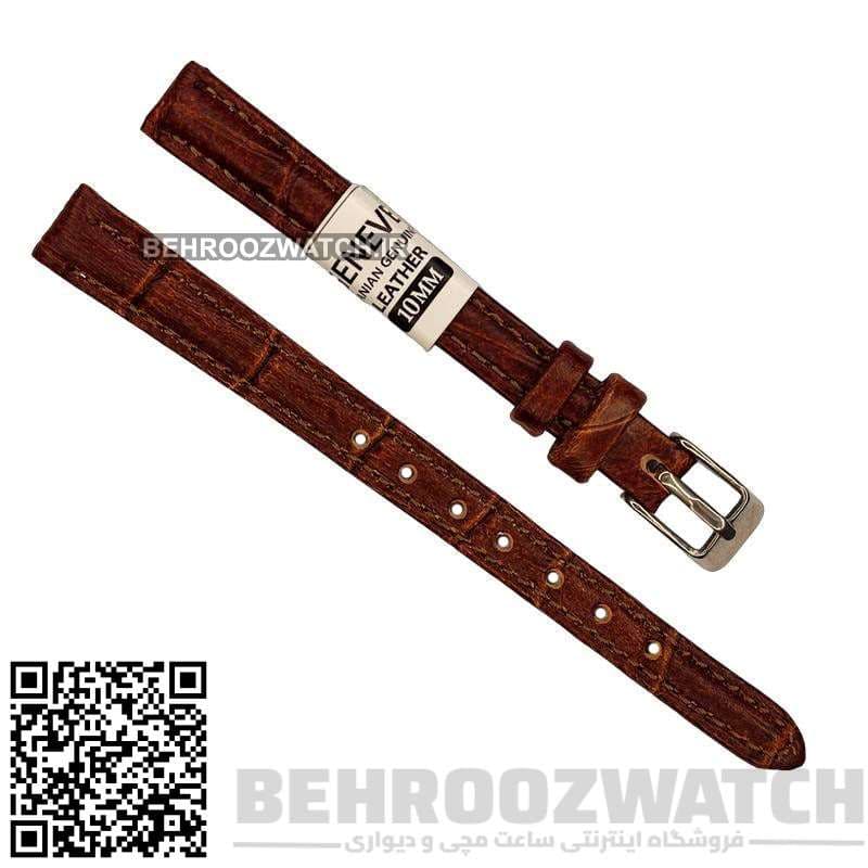 بند ساعت مچی چرم ژنو طرح دار کاکائویی سایز 8