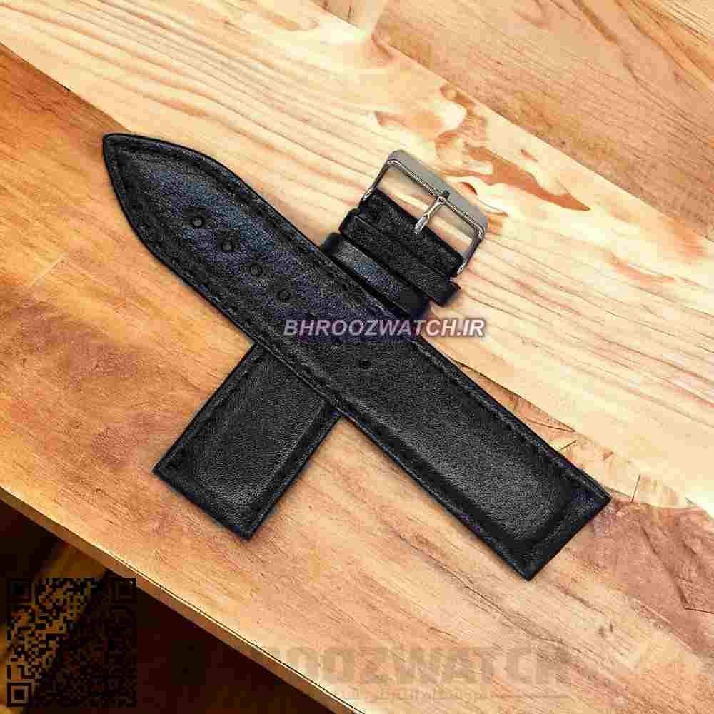 بند ساعت مچی چرم طبیعی چرم تبریز مشکی ساده سایز 26 — تصویر ۵