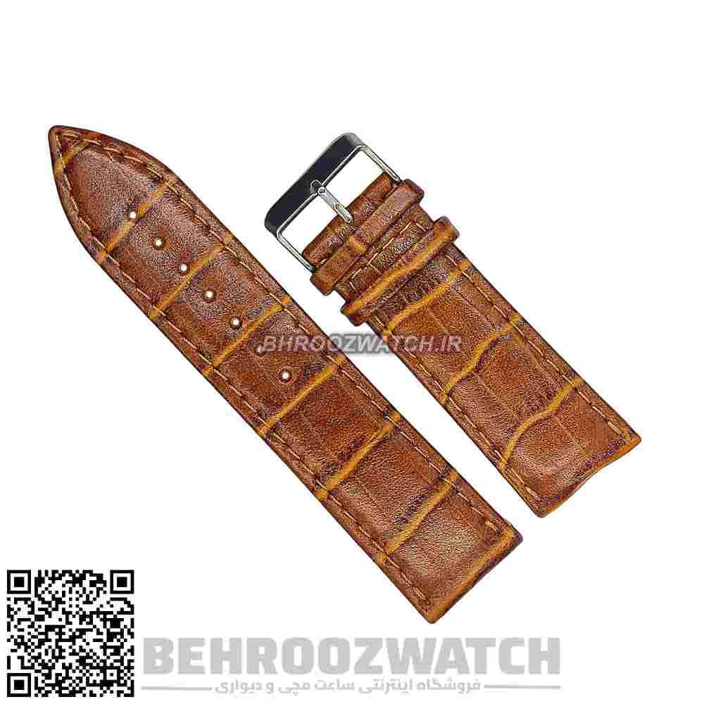 بند ساعت مچی چرم طبیعی چرم تبریز قهوه ای متوسط طرح دار سایز 26 — تصویر ۳