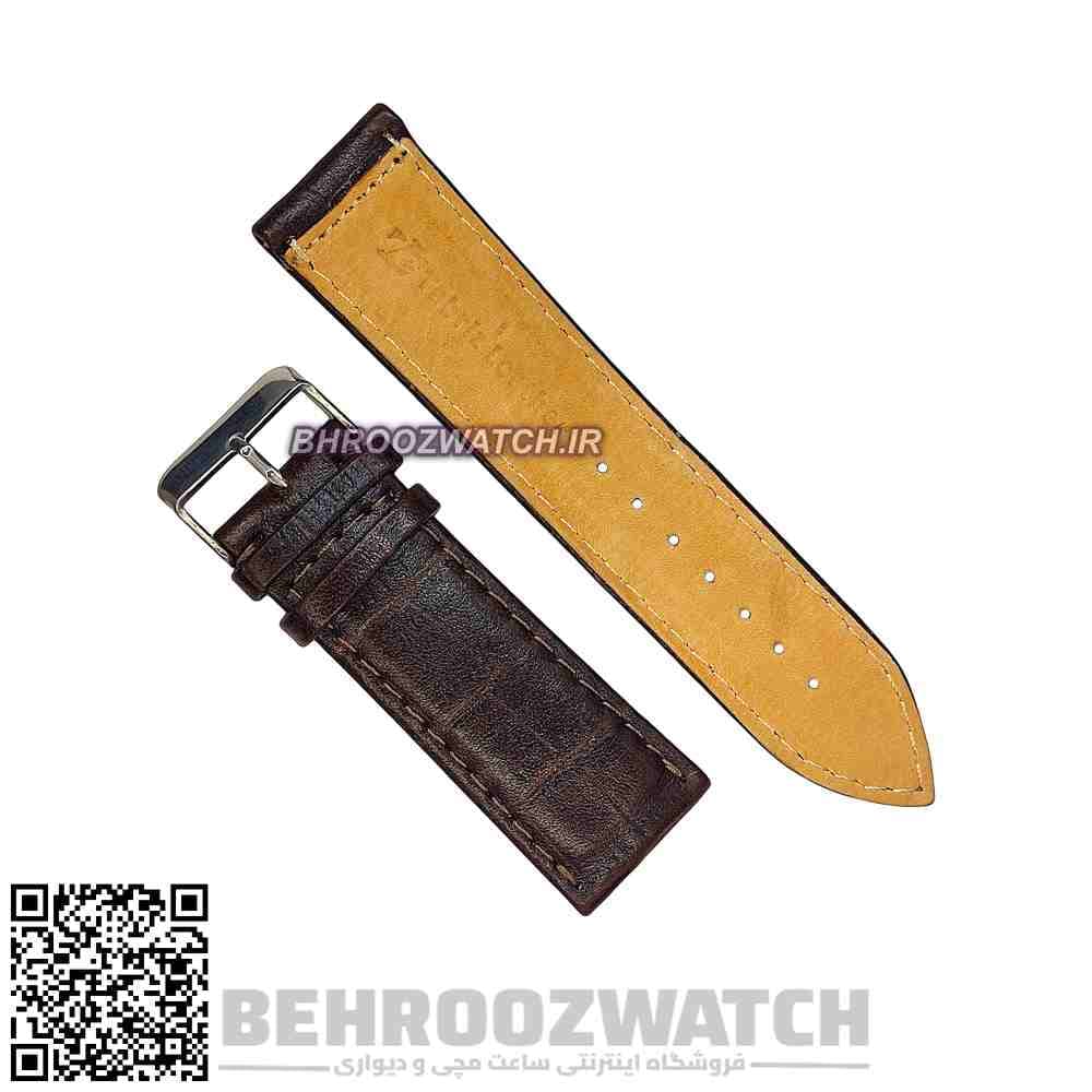 بند ساعت مچی چرم طبیعی چرم تبریز قهوه ای تیره طرح دار سایز 26 — تصویر ۳