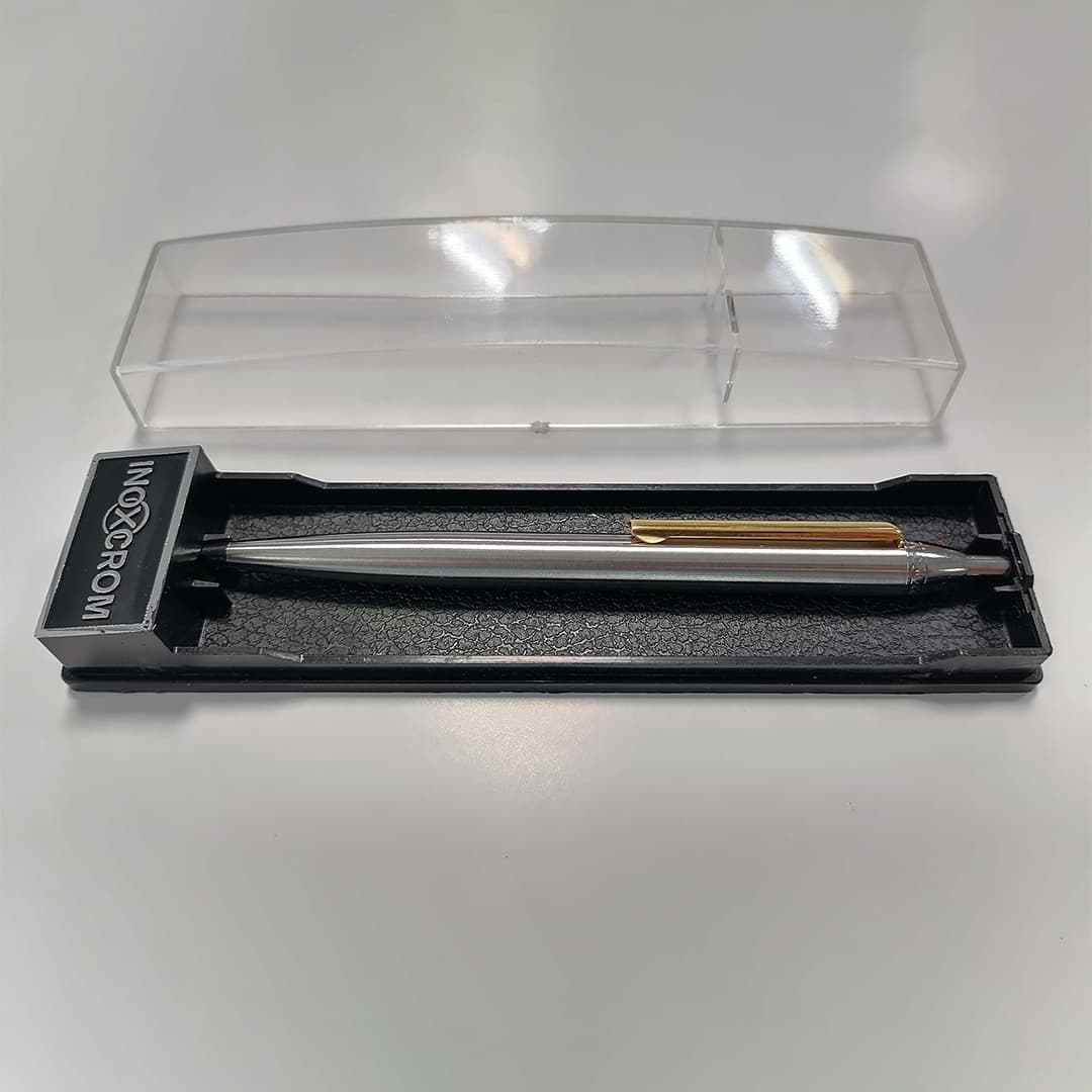 خودکار اینکسکروم تمام استیل گیره طلا – Inoxcrom ballpoint pen — تصویر ۵