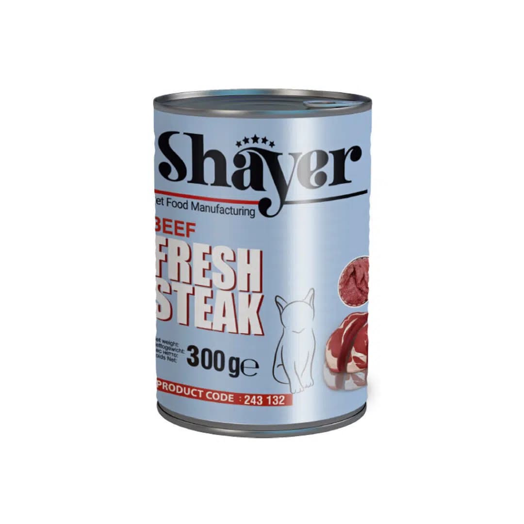 کنسرو غذای گربه شایر با طعم استیک گوشت 300 گرم Shayer Beef Steak Cat Wet Food