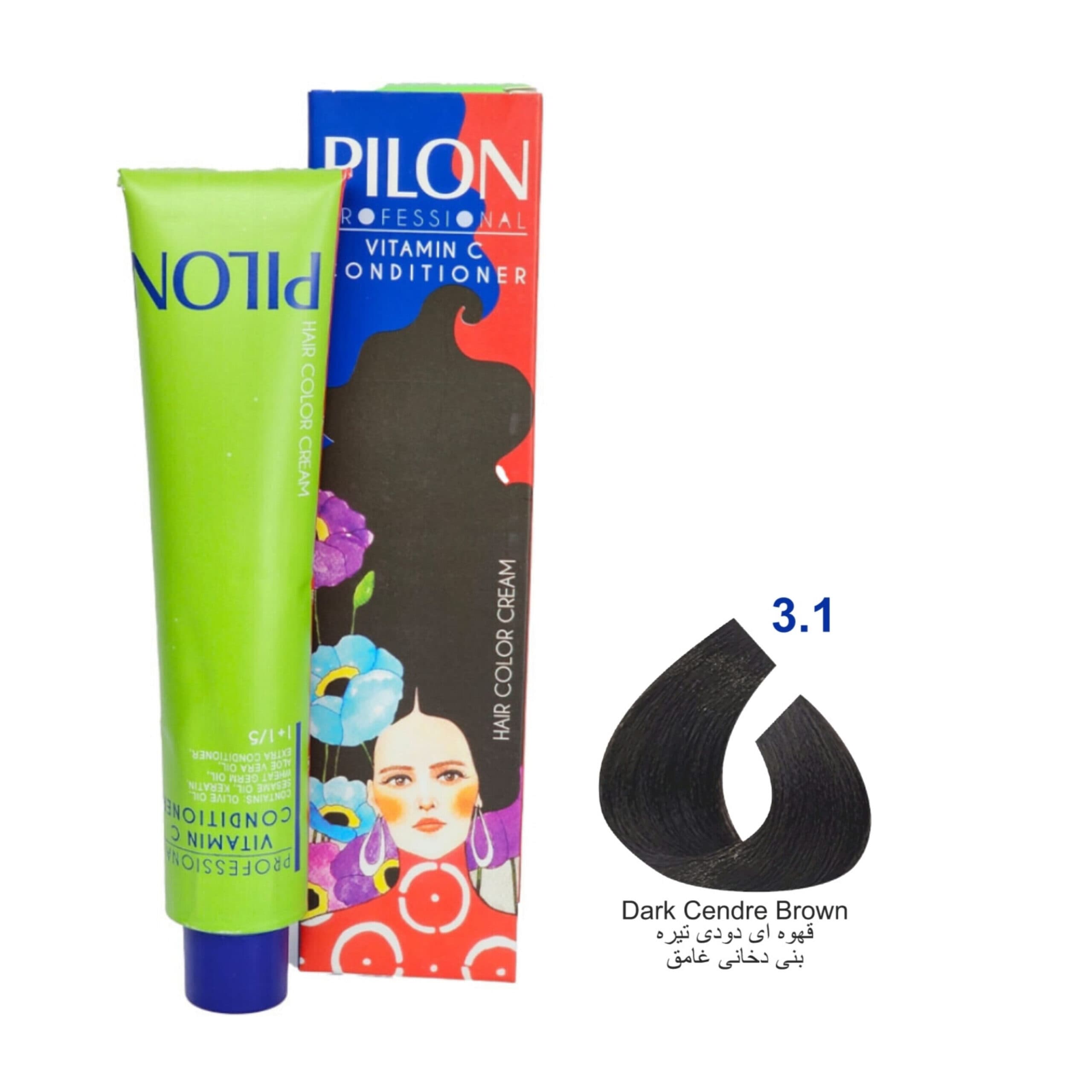 رنگ موی قهوه ای دودی تیره پیلون شماره 3.1 C2 حجم 120 میلی لیتر