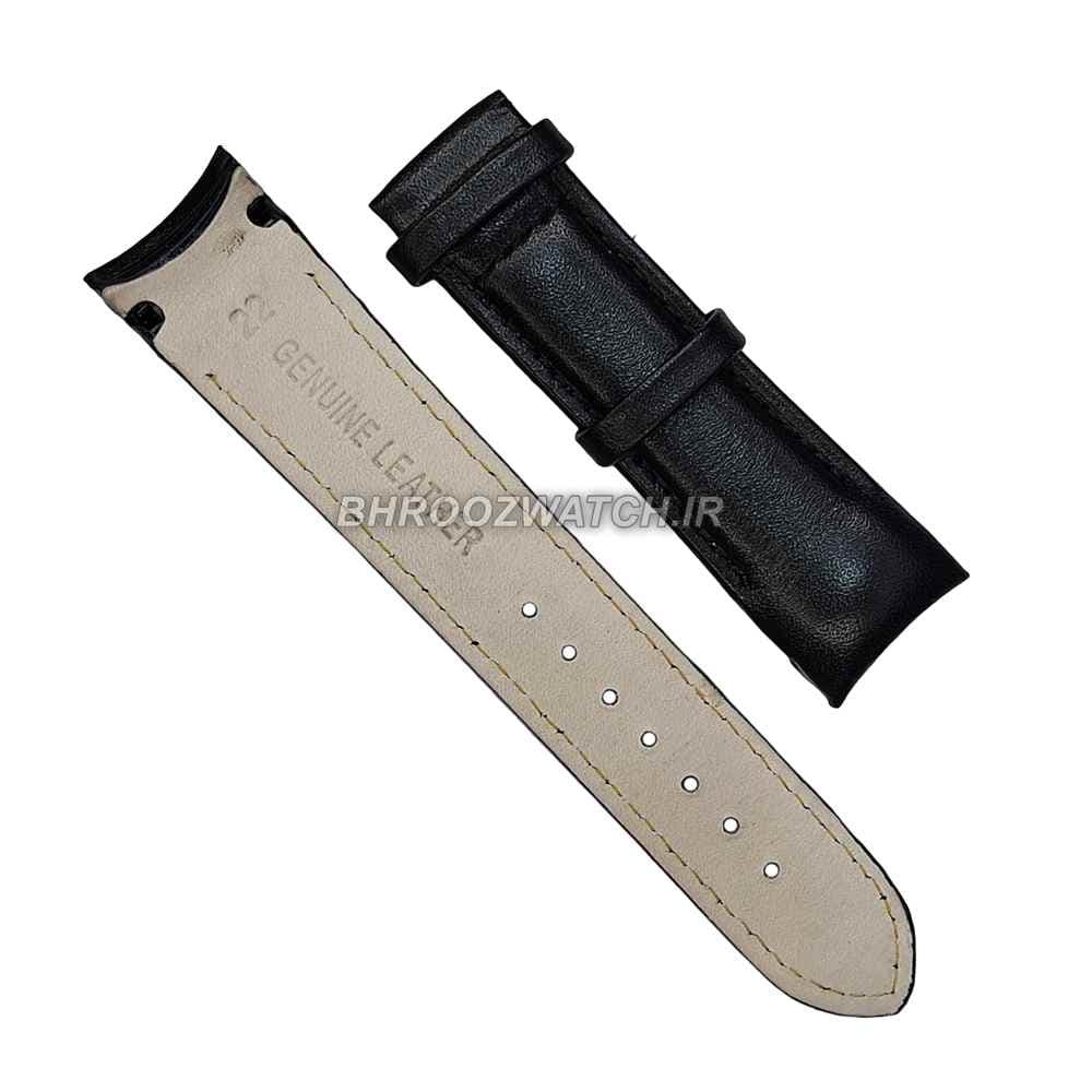 بند ساعت مچی چرم فیکس ژنو مشکی ساده سایز 22 — تصویر ۳