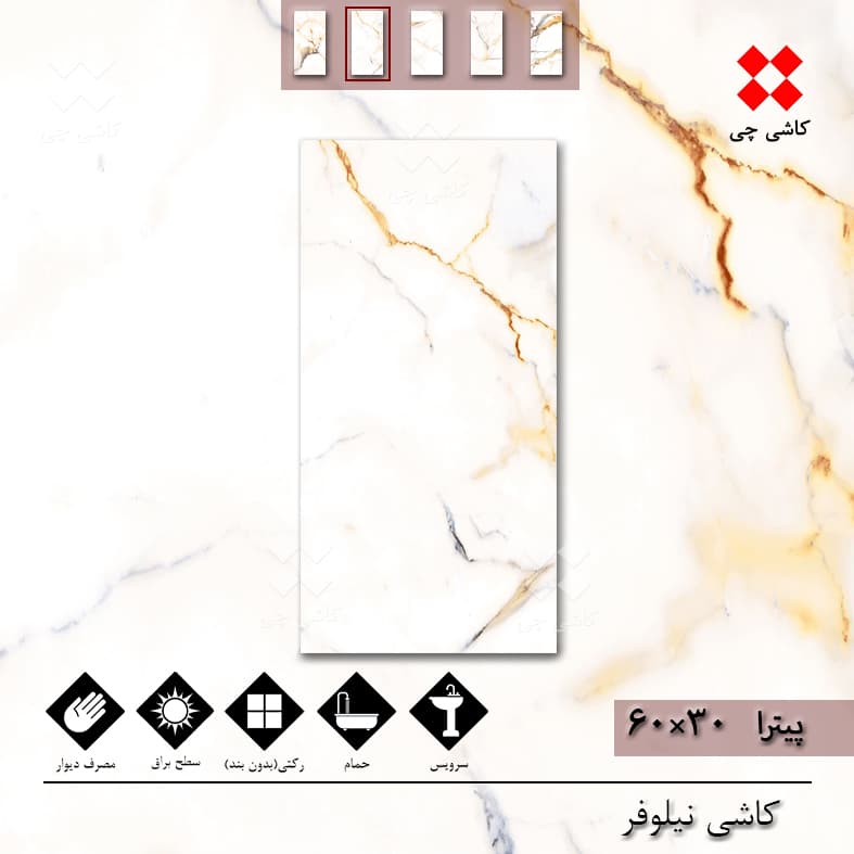 پیترا سفید و کرم 30×60 کلکته براق درجه 1 — تصویر ۳