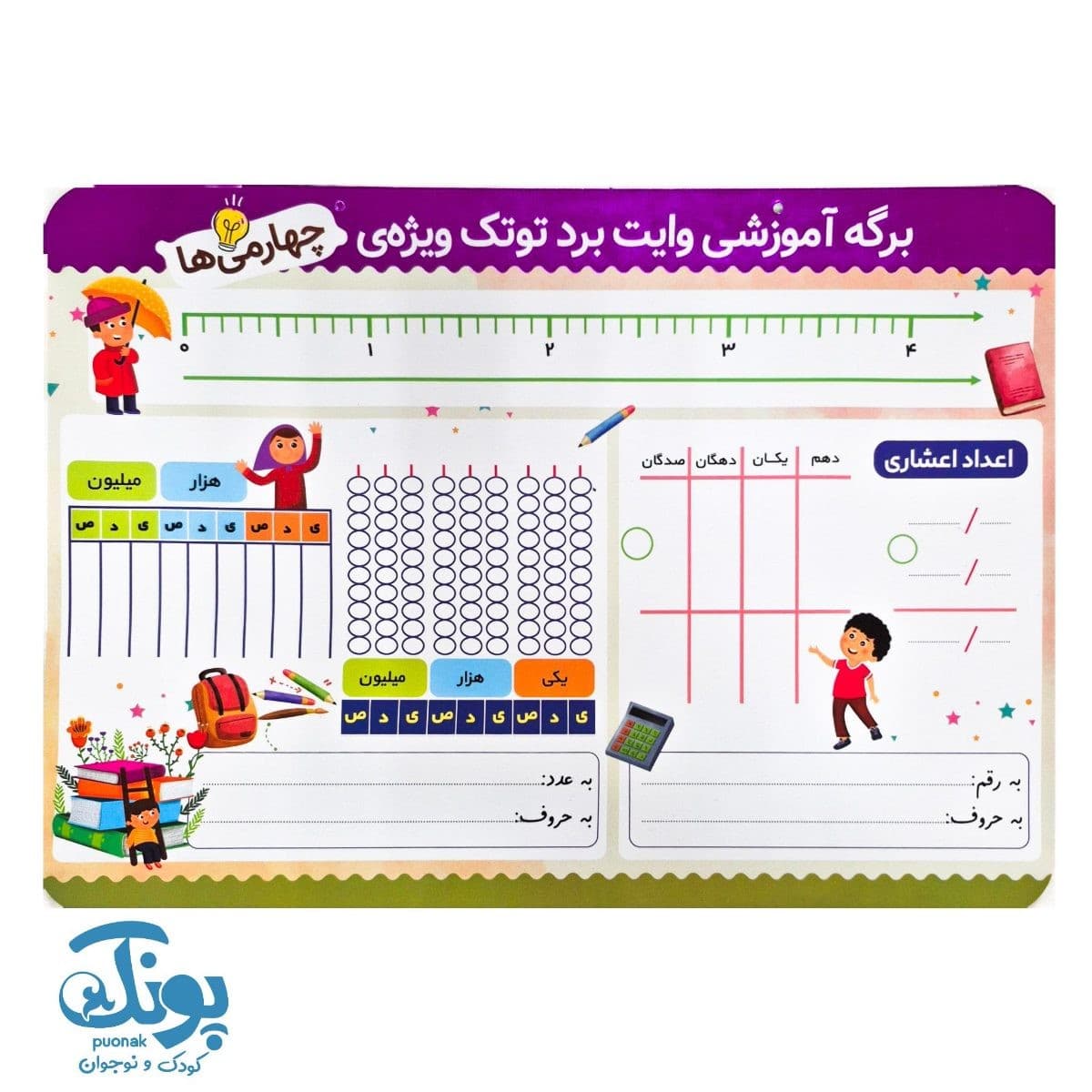 تخته کار ریاضی وایت بردی چهارم دبستان توتک