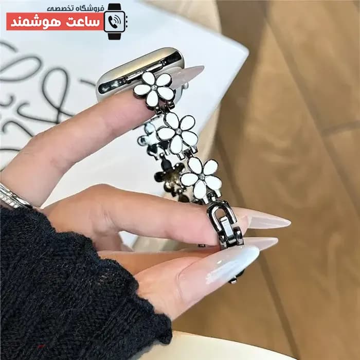 بند اپل واچ دیاموند گل بابونه۴ مشکی کد 20882 — تصویر ۵