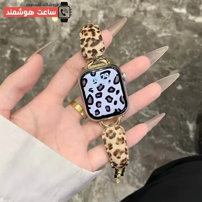 بند اپل واچ چرم گوشواره ای پلنگی کد 20915 — تصویر ۳
