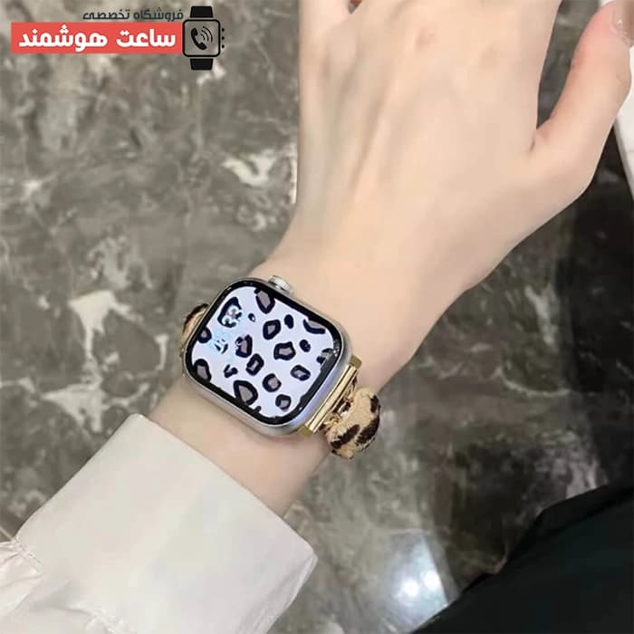 بند اپل واچ چرم گوشواره ای پلنگی کد 20915 — تصویر ۴