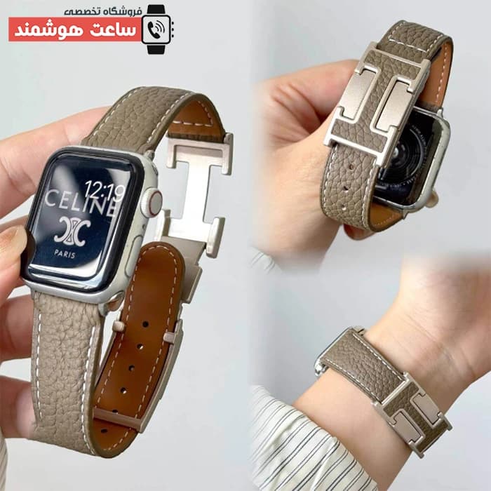 بند اپل واچ چرم قفل هرمس کد 20918 — تصویر ۳