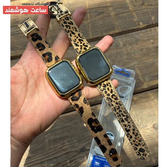 بند اپل واچ چرم قفل هرمس پلنگی کد 20919 — تصویر ۴