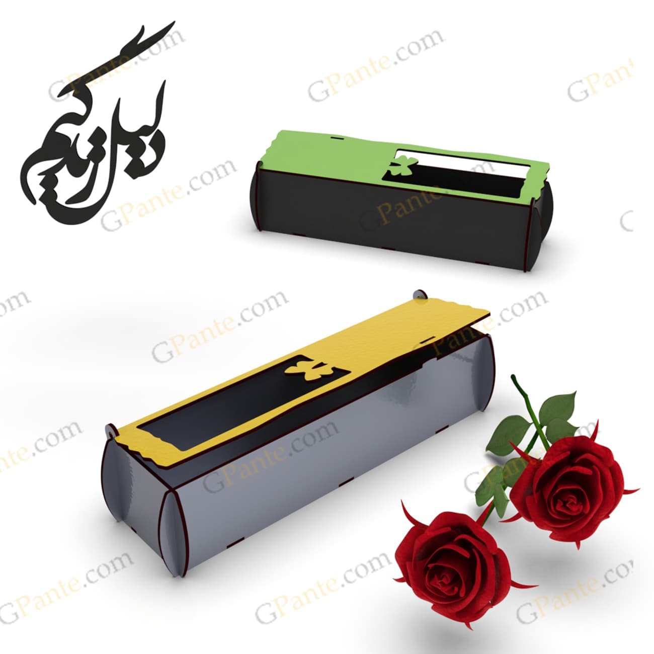 طرح لیزر جعبه مستطیل مدل شاخه گل