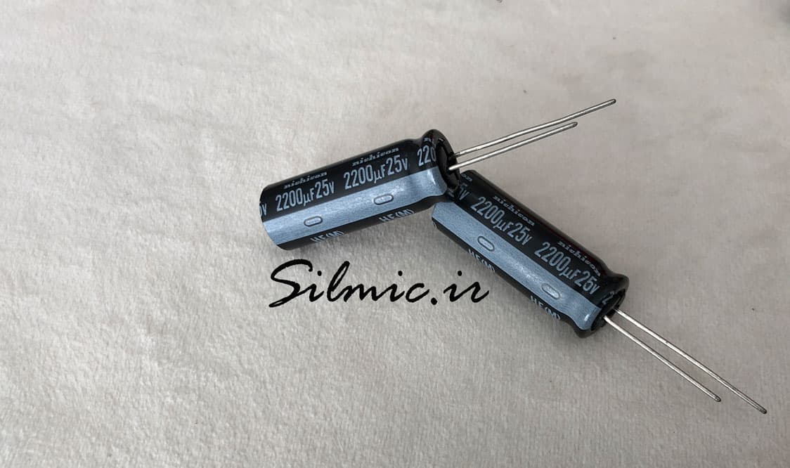 خازن 2200 میکرو فاراد 25 ولت nichicon ژاپن سری HE با امپدانس پایین و لانگ لایف — تصویر ۳