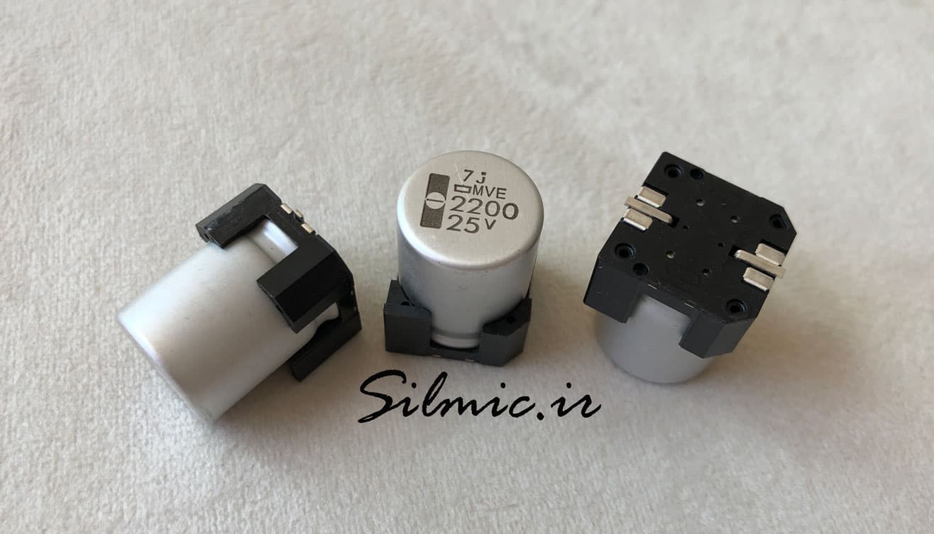 خازن 2200 میکرو فاراد 25 ولت SMD ساخت Nippon ژاپن سری MVE استاندارد