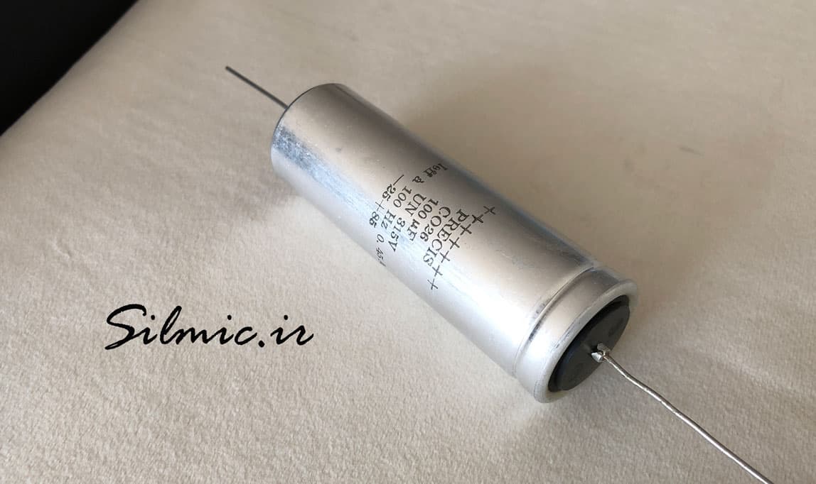 خازن اکسیال های فای 100 میکرو فاراد 315 ولت PRECIS ابعاد بزرگ