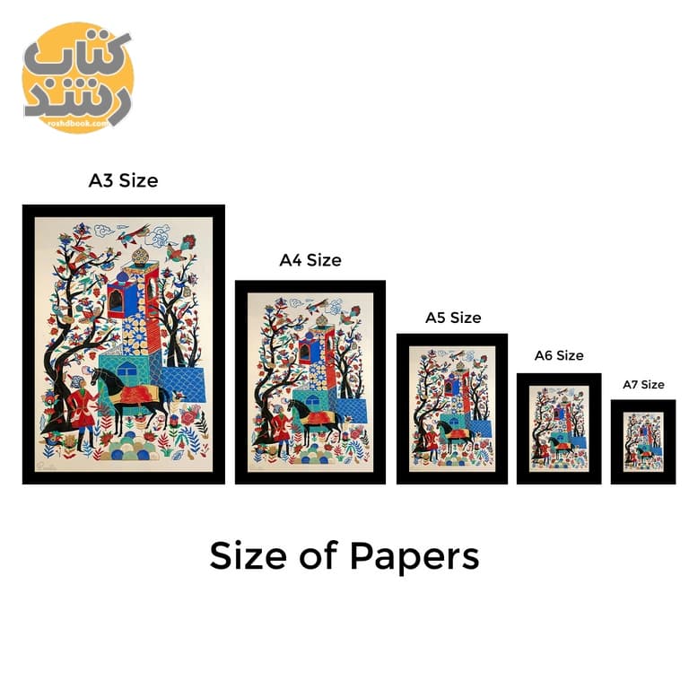 تابلو راویتا طرح نقاشی مینیاتور ایرانی Iranian miniature painting کد 3719 سایز A5 — تصویر ۳