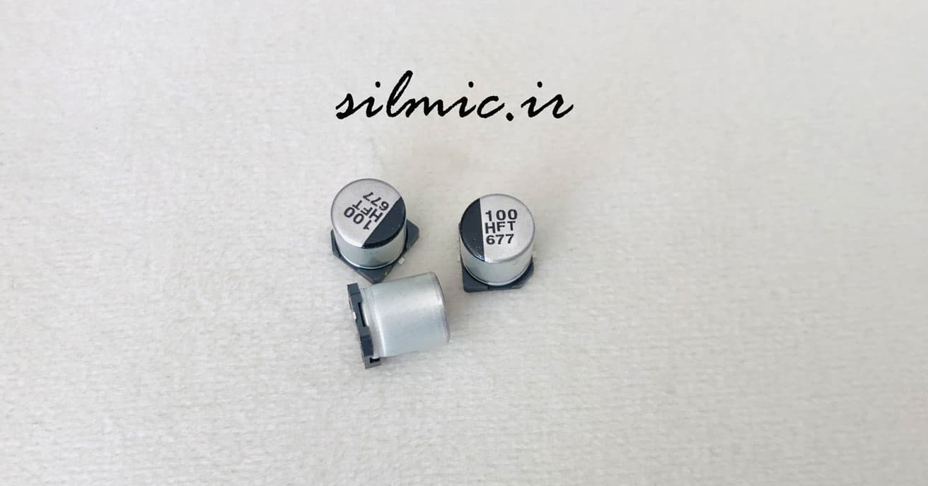 خازن 100 میکرو فاراد 50 ولت SMD ساخت Panasonic سری FT ابعاد بسیار کوچک