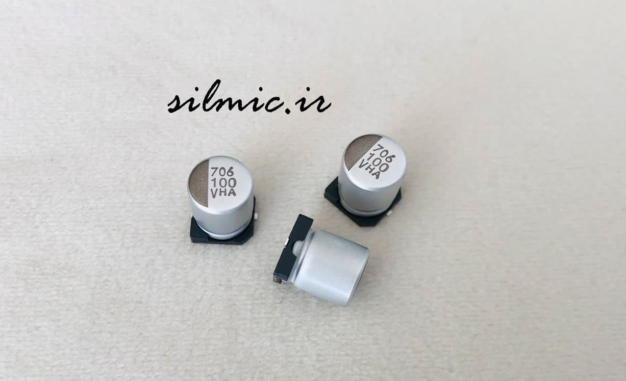 خازن پلیمری 100 میکرو فاراد 35 ولت NIPPON SMD ژاپن HXA دمای 125 درجه