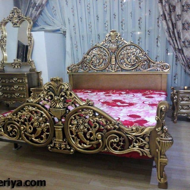 سرویس خواب دو نفره با آیینه کنسول و میز عسلی و کشو