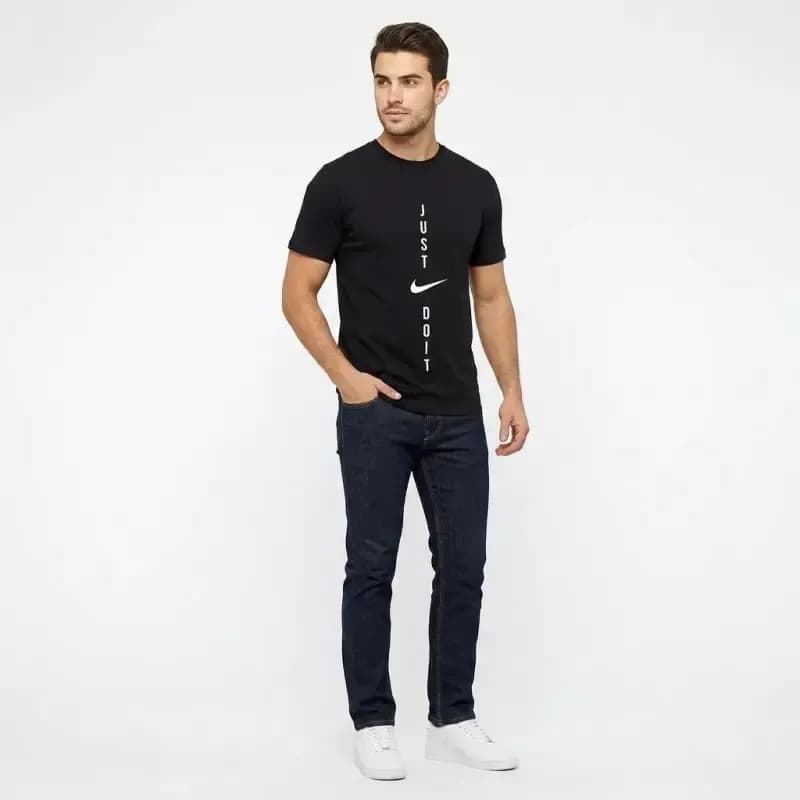 تیشرت یقه گرد مردانه طرح Just Do It مشکی نخ پنبه صد در صد مناسب ورزش و دورهمی — تصویر ۵