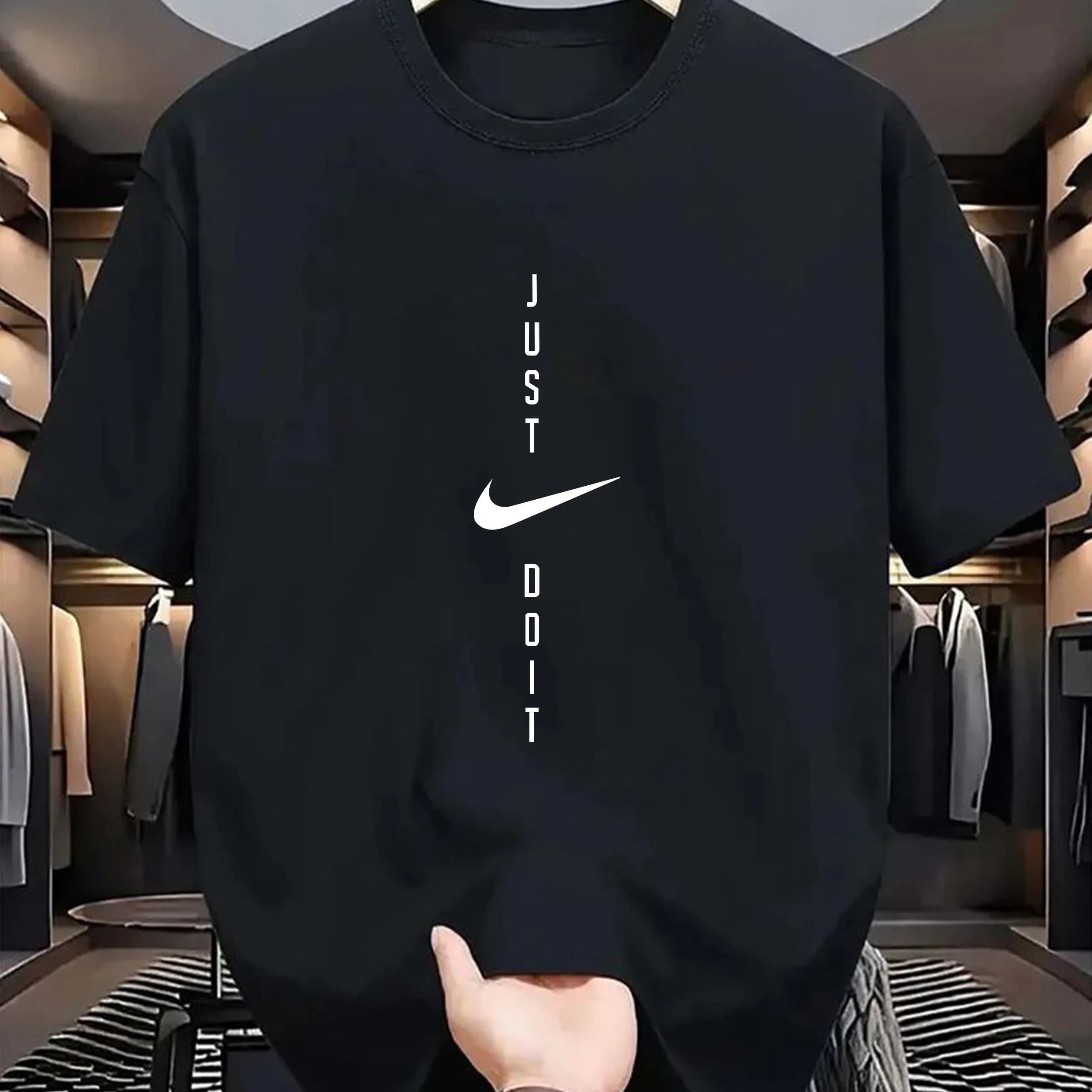تیشرت یقه گرد مردانه طرح Just Do It مشکی نخ پنبه صد در صد مناسب ورزش و دورهمی — تصویر ۸