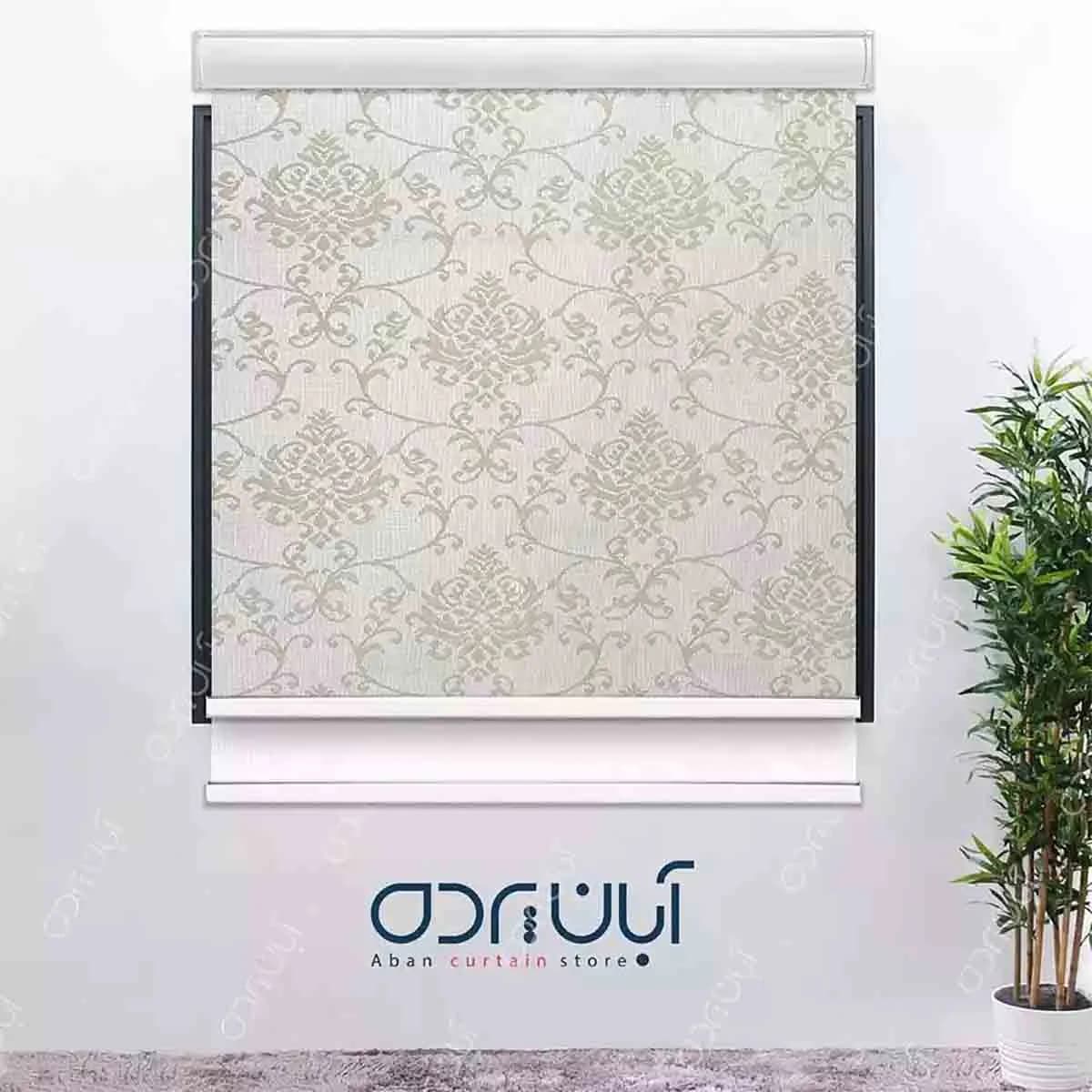 پرده شب و روز مدل توری طرح گل و برگ شیری