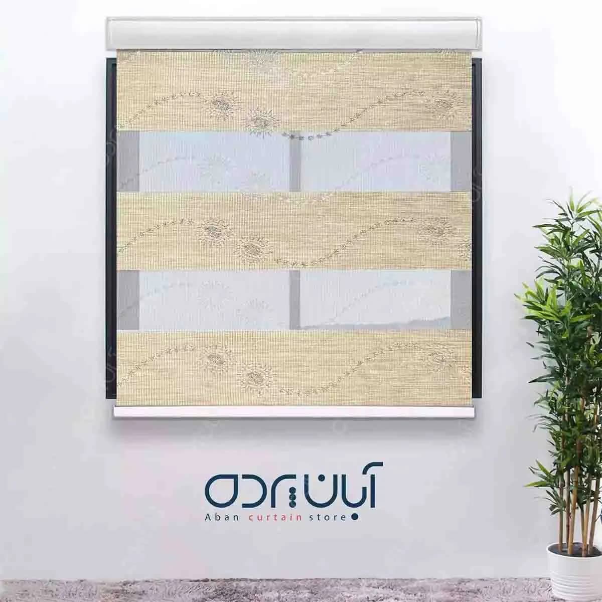 پرده زبرا نسکافه ای روشن طرح لمه دار