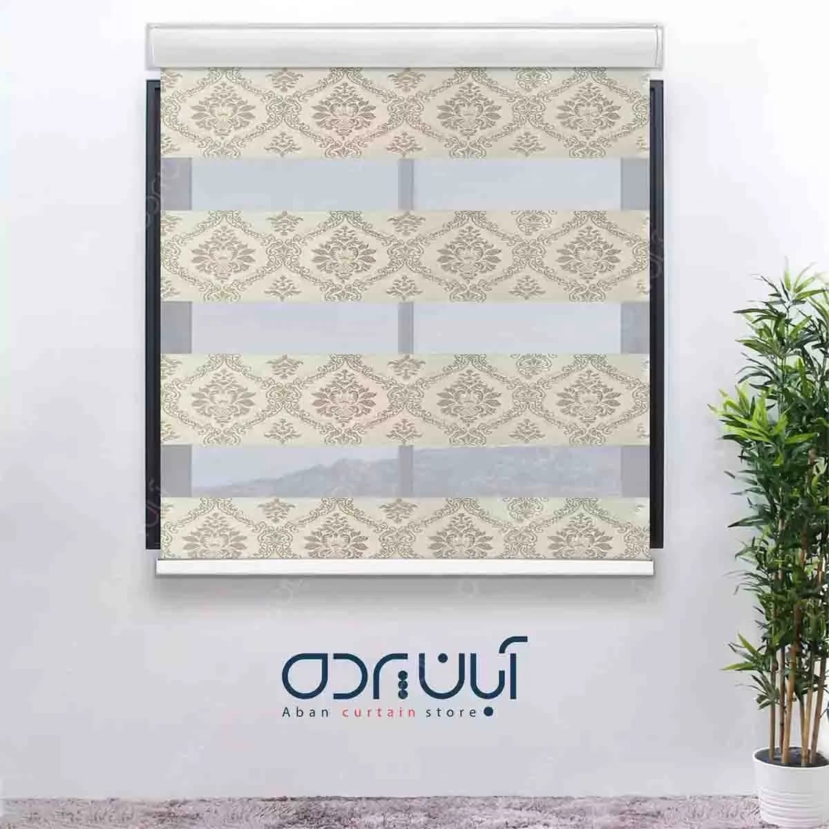پرده زبرا شیری طرح لمه دار
