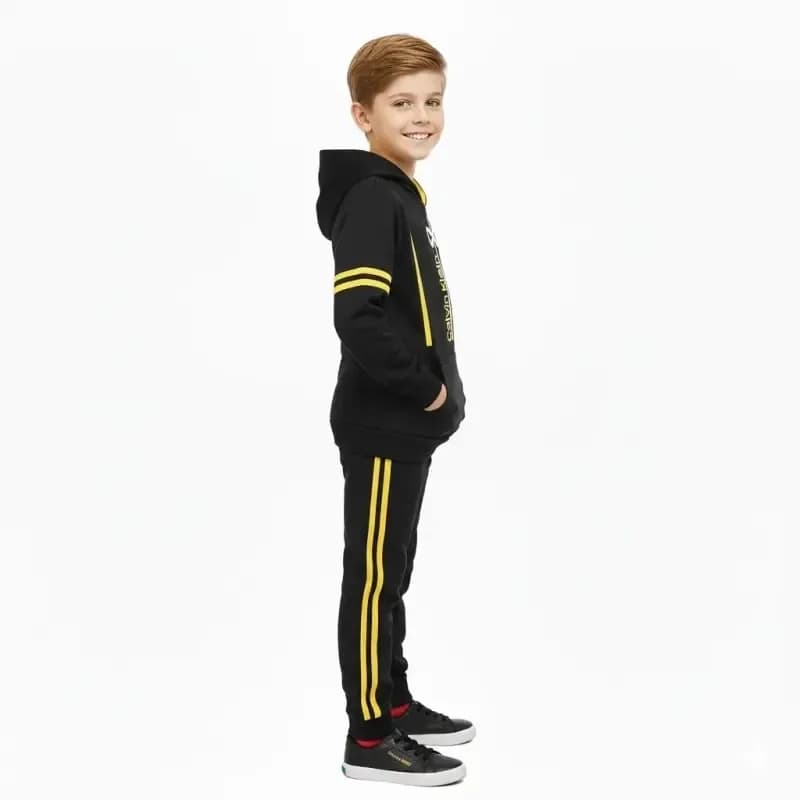 ست هودی و شلوار پسرانه مدل CK رنگ مشکی داخل کرک گرم پاییزه و زمستانه — تصویر ۲