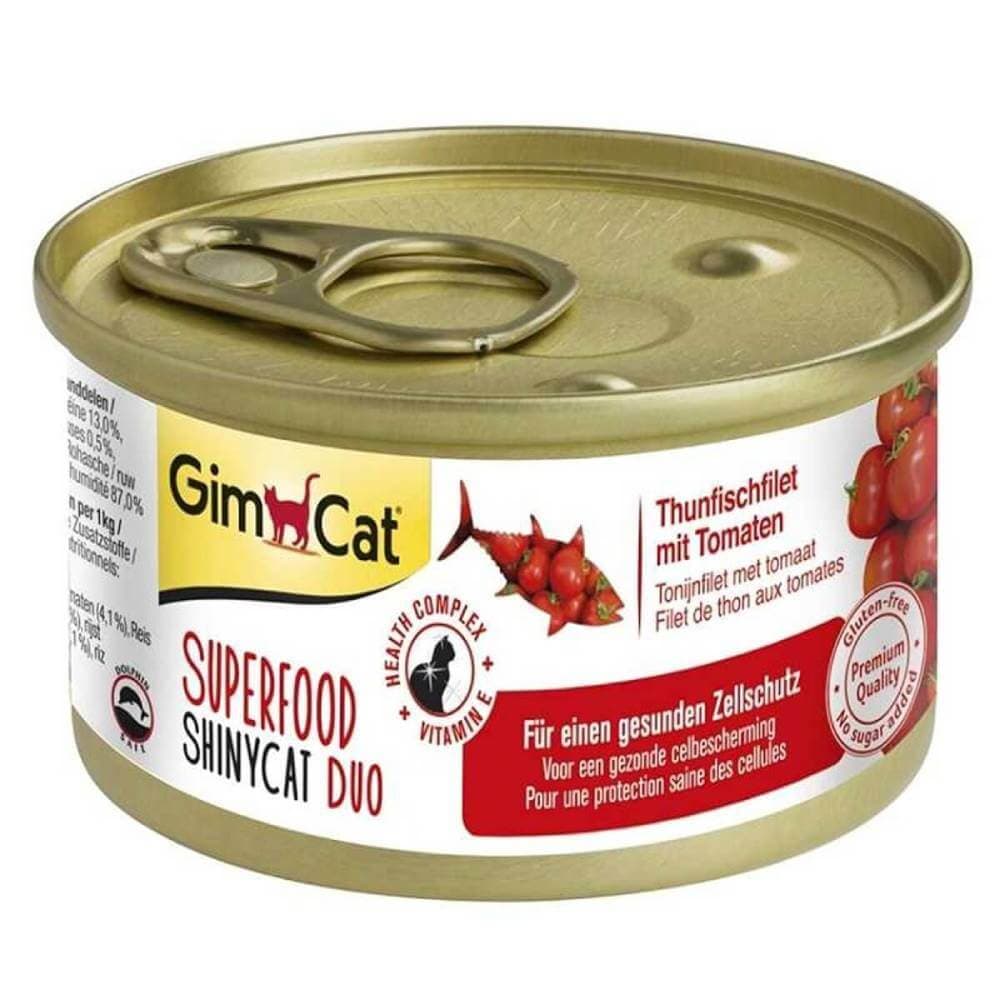 کنسرو گربه جیم کت مدل ShinyCat Duo فیله تن و گوجه فرنگی وزن ۷۰ گرم