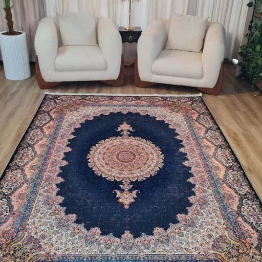 فرشینه برند قالیوا مخمل هازان طرح سرمه طلا لوکس L335(پس کرایه)