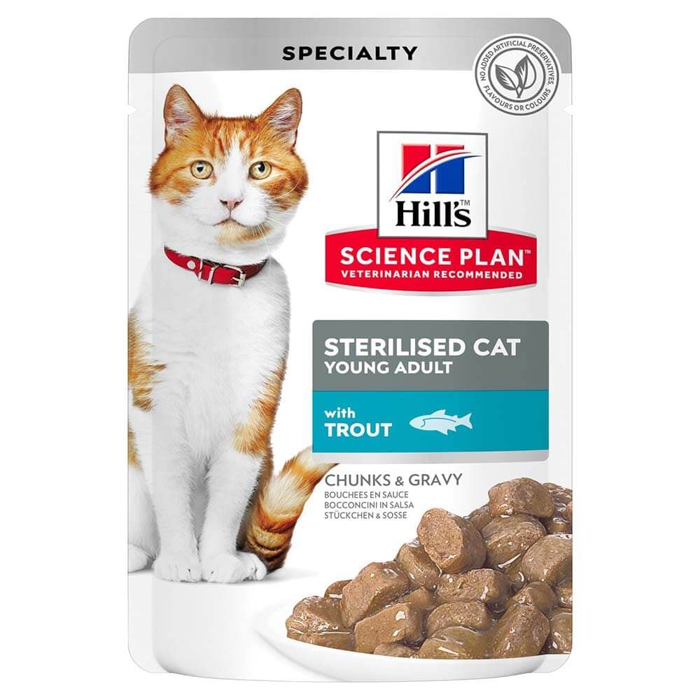 پوچ گربه هیلز مدل Sterilised Cat طعم ماهی قزل آلا وزن ۸۵ گرم