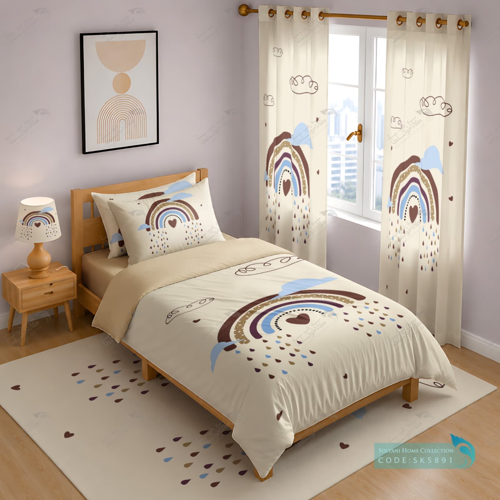 روتختی دخترانه طرح رنگین کمان همراه با ست کامل کد SK5891