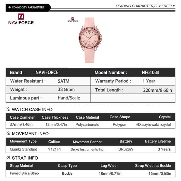 ساعت مچی عقربه‌ای کوارتز زنانه نیوی فورس مدل NAVIFORCE NF6103 — تصویر ۴